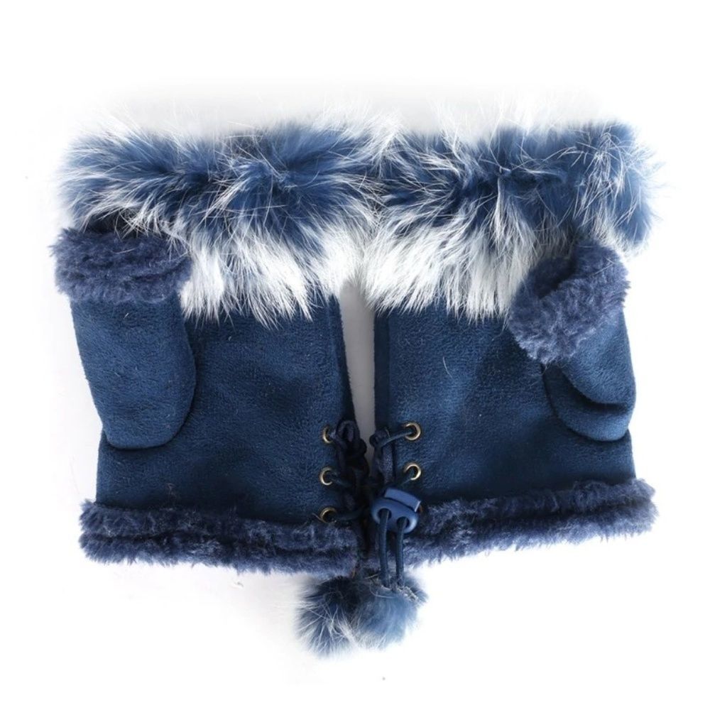 Blue Navy and White Fingerless Gloves